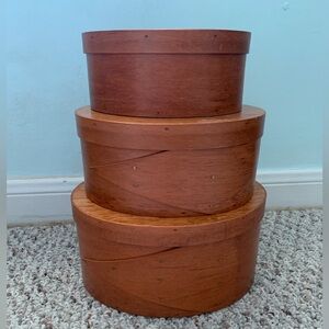 Handcrafted Set 3 Wooden Amish Oval Shaker Boxes Tins